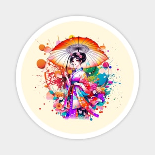 Beautiful Japanese Woman in Kimono Parasol Magnet